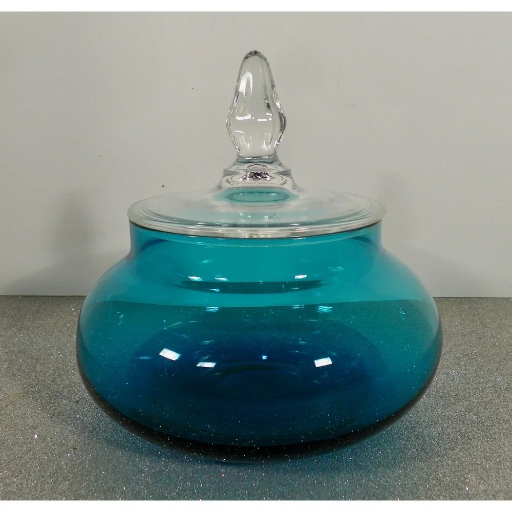 Morgantown Glass PALACE Candy Box Peacock Blue #9952 Decor Line